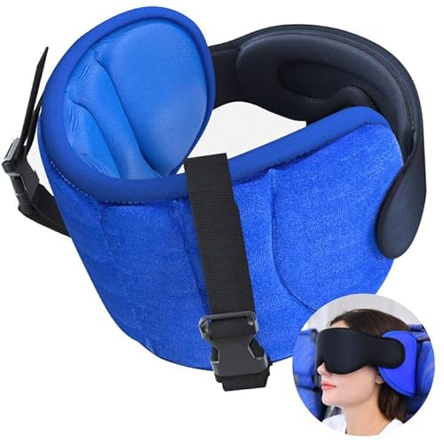 SARISUN Cuscino da viaggio, Cuscino per il collo con maschera per gli occhi, Cuscino per aereo per voli lunghi, Cuscino da viaggio per auto, Poggiatesta per auto, Blu