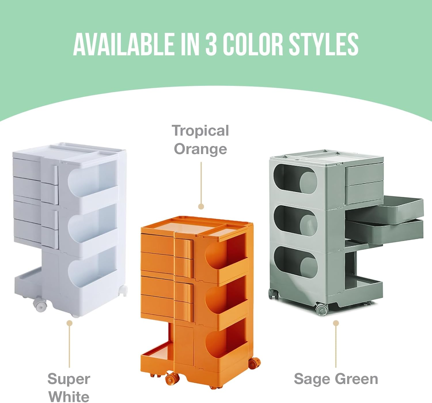 Multipurpose Utility Storage Cart - Industrial Storage with Wheels and Slide Out Drawers - Professional Trolley Cart - Portable Caddy for Salon Supplies, Kitchen Needs, Medical Tools - Tropical Orange