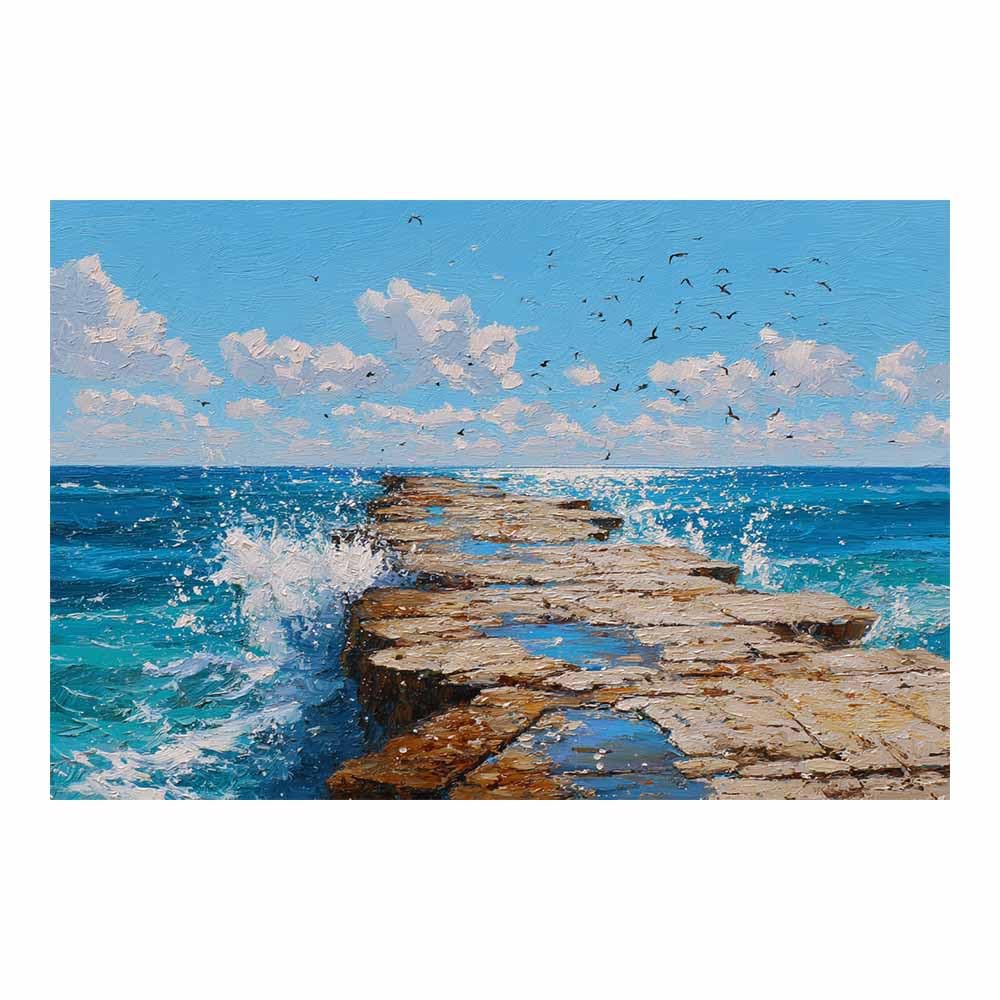 HOQIU Natural scenery wall art Coastsal Pier Seaside Viewss decorative painting, wall art, for Living Room Bathroom Bedroom Kitchen Decoration.(Multicolor)-60x80cm Unframed