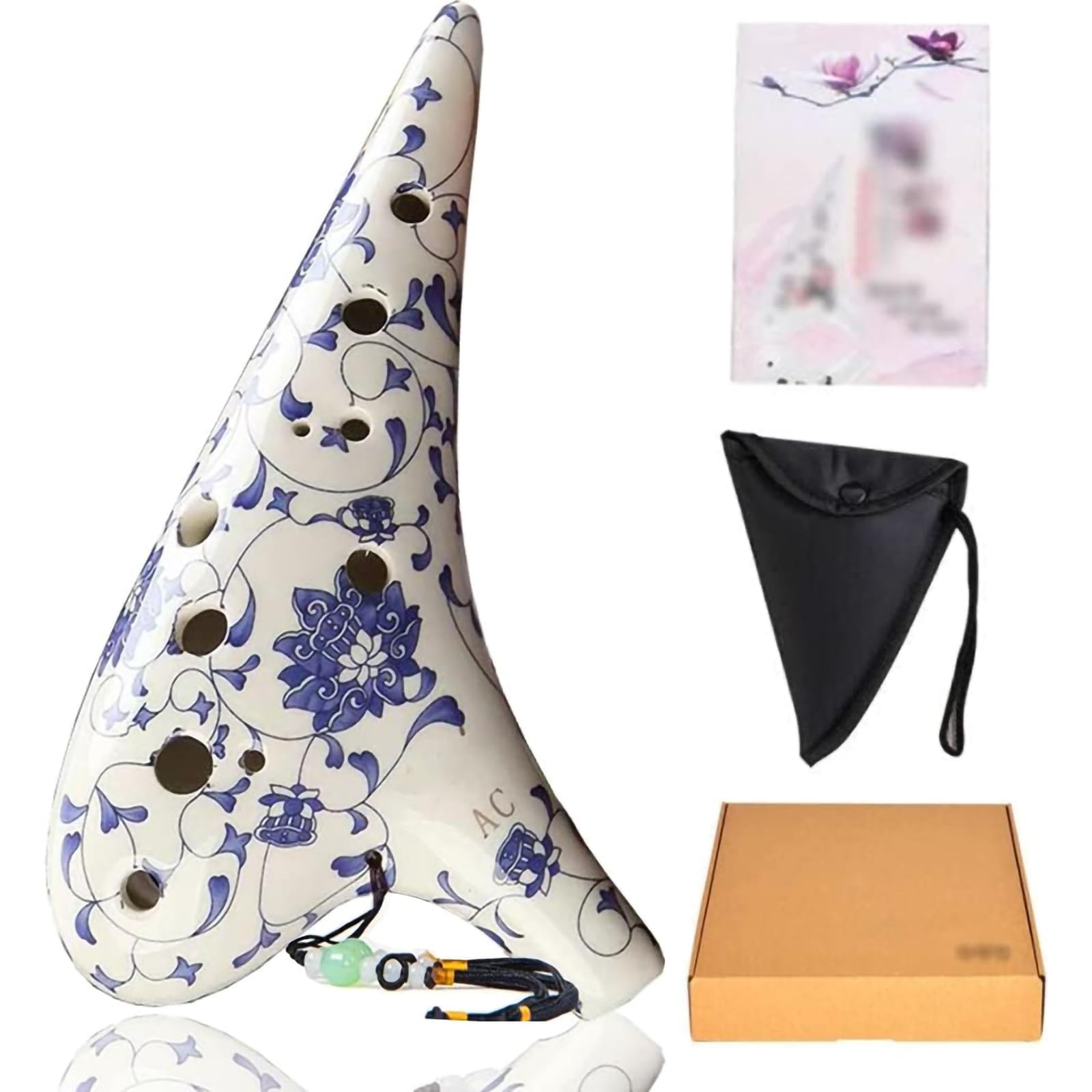Okarina altowa C z 12 otworami, z torbą ochronną, ręcznie malowana niebiesko-biała porcelana, instrument muzyczny, porcelanowa glina, kolekcjonerska, z paskiem na szyję, pomysł na prezent dla