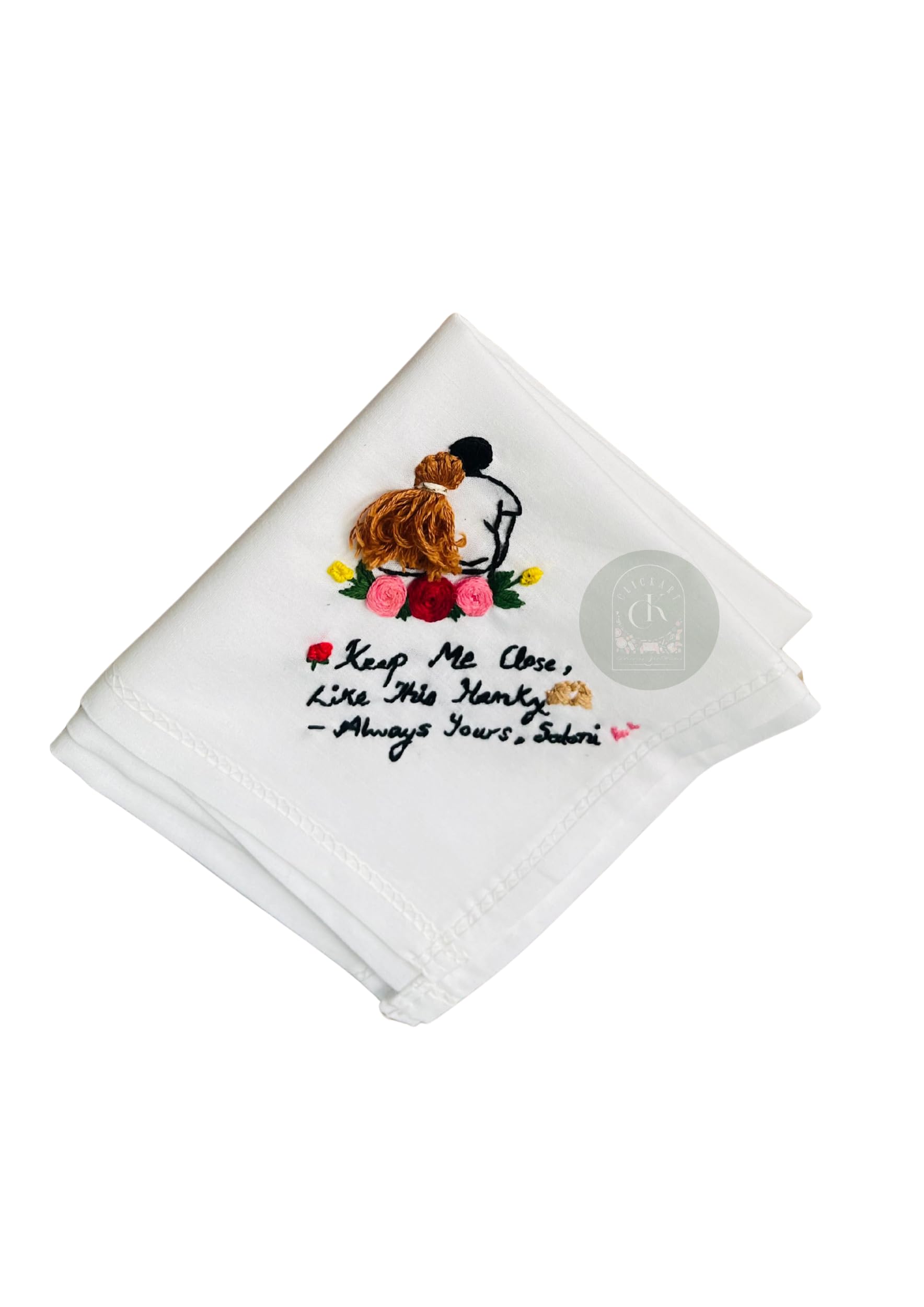 Handmade PERSONALISED Embroidered Hand-crafted 100% Pure Cotton Handkerchief (16x16 inches) | Thoughtful Gifts | Unique gift Ideas | Special Message Gifts-image-47