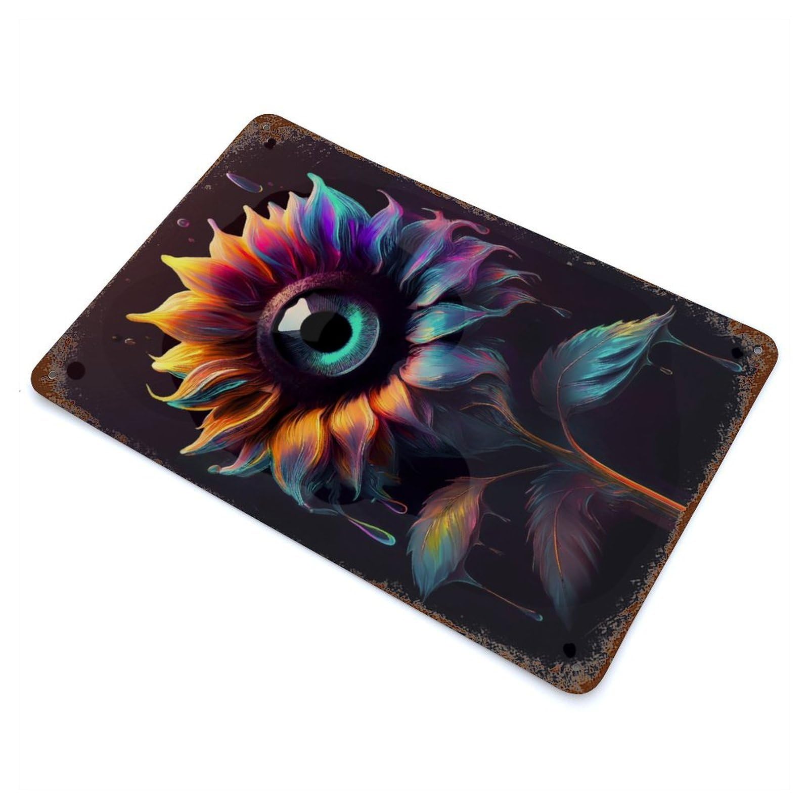 Surreal Sunflower Eye Rusty Metal Tin Sign 11.8"x7.9", for Basement, Hobby Room And Garage Decor, Retro Wall Decor