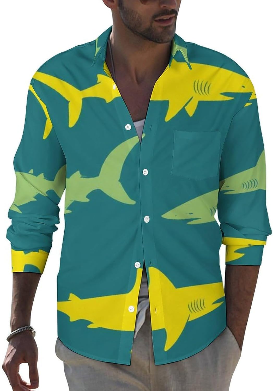 Men's Shirt Casual Wrinkle Free Long Sleeve Button Down Shirts Pocket Summer Fall Shirt Jacket