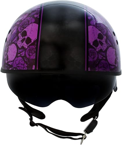 Miniatura 8 de Hot Leathers HLD1039 Ramo de calavera negro brillante morado avanzado DOT unisex medio casco con visera tintada desplegable