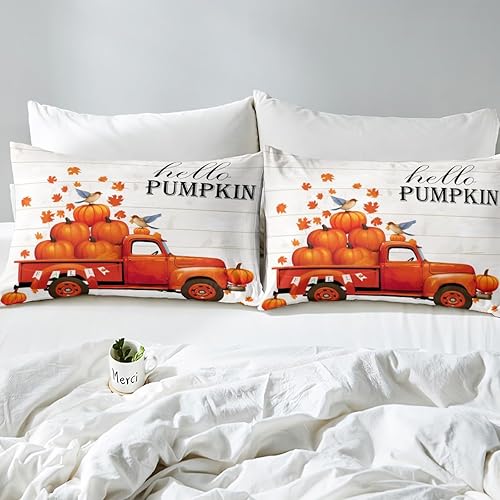 Miniatura 10 de Manfei Juego de funda de edredón de gnomo de otoño, tamaño King, funda de edredón de calabaza a cuadros de leopardo con 2 fundas de almohada, juego