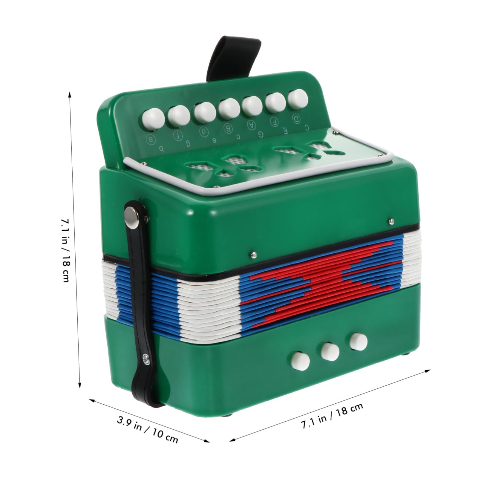 Fisarmonica Giocattolo 7 Tasti in Plastica Verde per Ragazzo Ragazza | Mini Strumento Introduttivo, Stile Adorabile e Creativo, per Musica e Gioco Educativo
