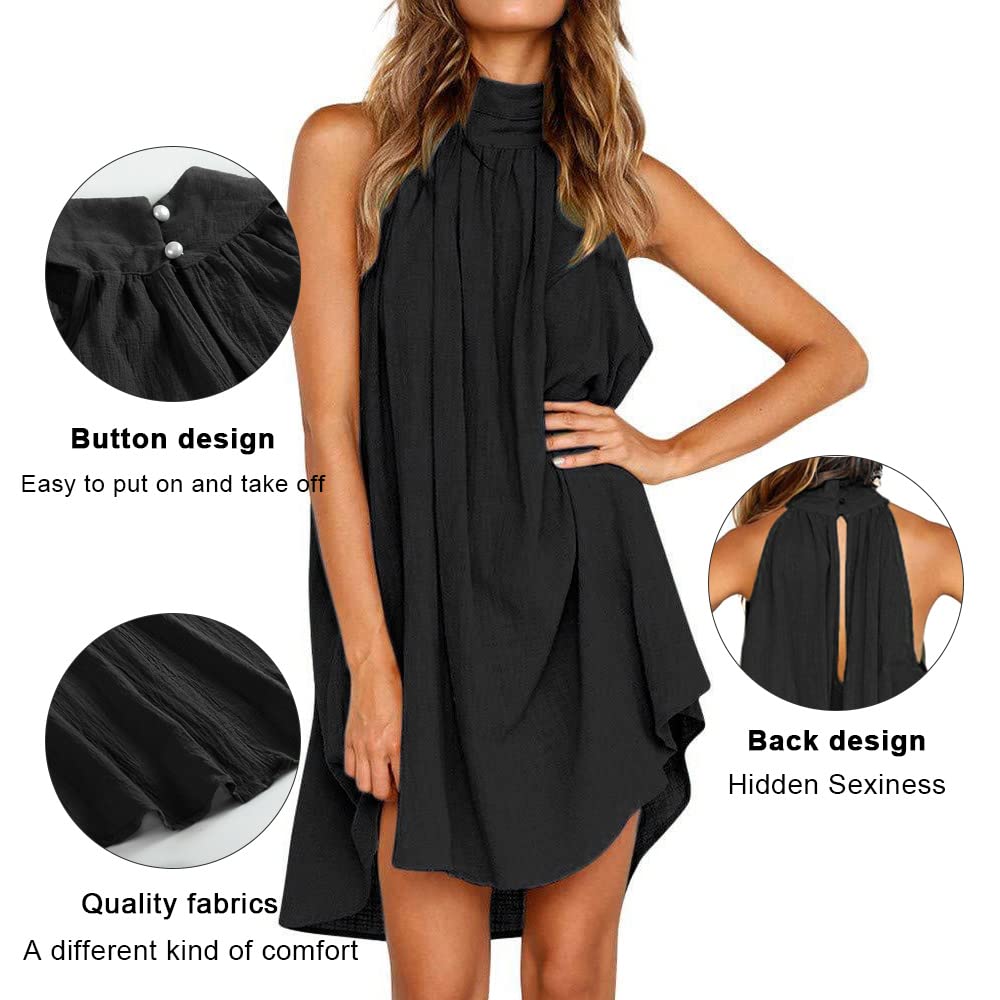 Vestito Donna Elegante Corto Abito Spalle Scoperte Casual Moda Vestitino Tunica Primavera Estate Mini Abitino Copricostume Abito a Tinta Unita a Pieghe per Il Tempo Libero