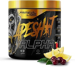 Primeval Labs Ape Alpha Natural Pre Workout Powder, Boost Energy, Increase Endurance and Focus, Beta-Alanine, 350mg Natural Caffeine Extract, Nitric Oxide Booster, Cherry Lemonade, 40 Servings