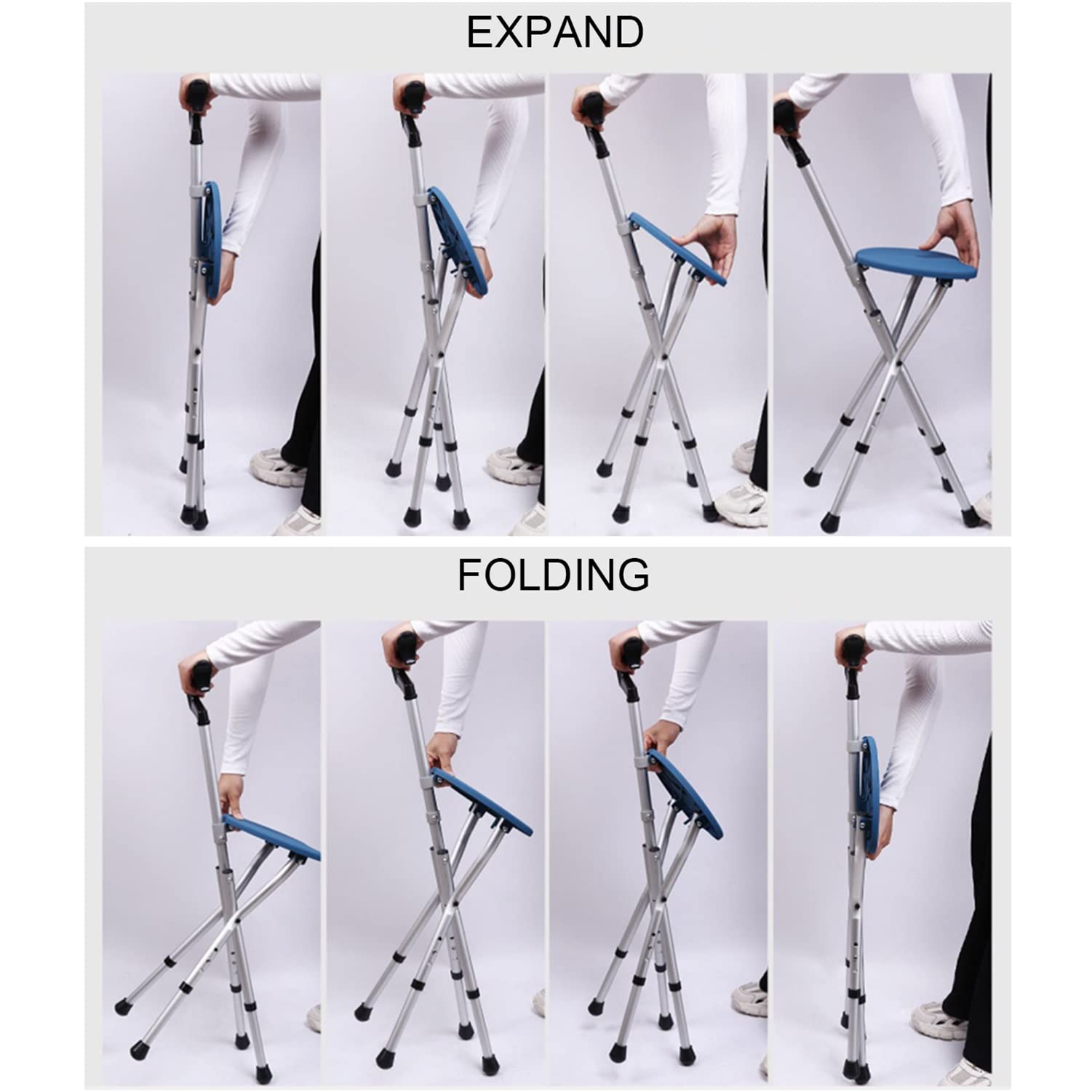 Muletas, Muletas con Asiento, Asiento de Muleta Plegable de Cuatro Patas, Silla Muleta de Aluminio Ligera Multifuncional, Muletas Plegables Ajustables Portátiles/Brown