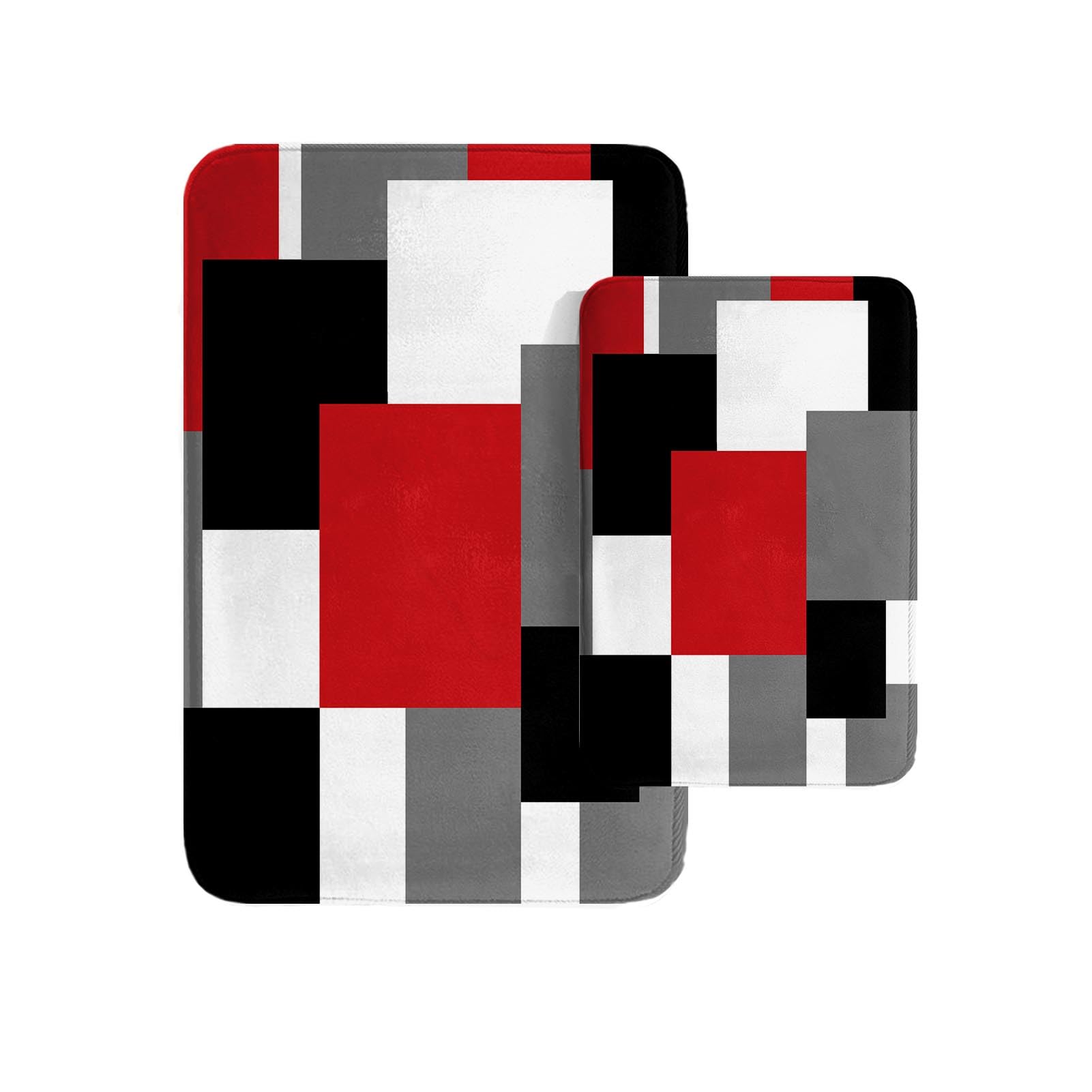 Britimes White Modern Abstract Art Bathroom Rug Mat Set of 2, Red and Black Washable Cover Floor Rug Carpets Floor Bath Mat Bathroom Decorations 16x24 and 20x32 Inches