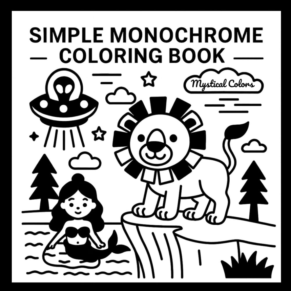 Simple Monochrome Coloring Book: A Relaxing Black & White Coloring Journey—Use Just One Color—for Adults and Kids (Monochrome Coloring)