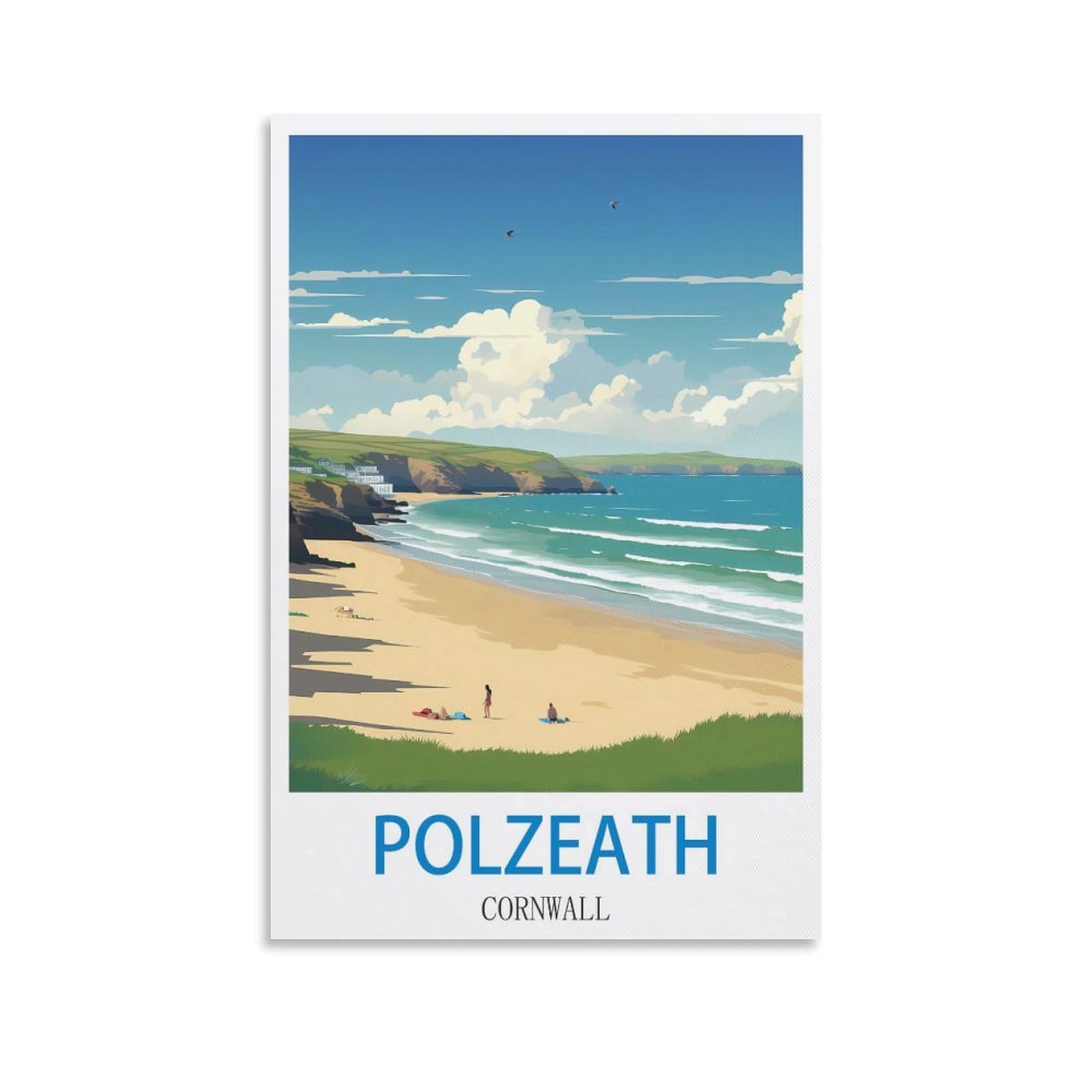Zhilijing Unframe-Style Polzeath Cornwall Vintage Travel Posters 12X18inch(30X45cm) Decorative Painting Canvas Wall Posters And Art Picture Print Modern Family Bedroom Decor Posters