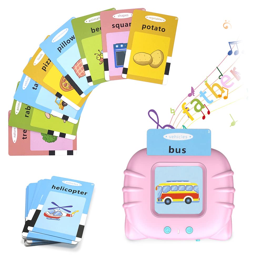 Bcamelys Talking Flash Cards for Toddlers 2-4 Yrs ,Educational Toys 1 2 3 4 Year Old - Speech Therapy Educational Learning Interactive Toys, Machine Birthday Gift Ages 1-4, Pink (99954UZY8VZY)