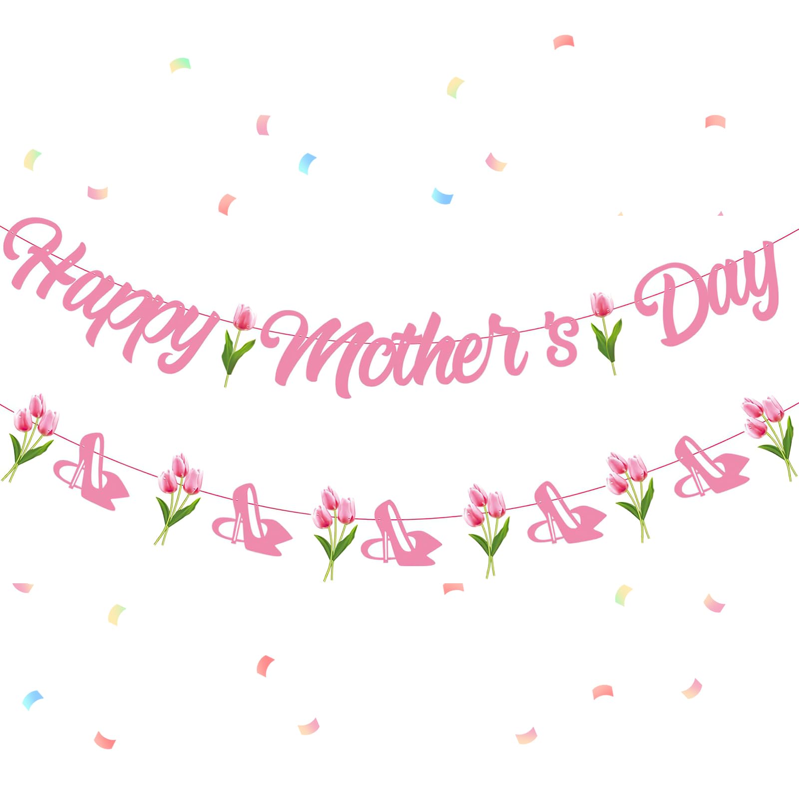 Mother’s Day Happy Bunting, Mother Day Decorations, Mothers Day Banner, Best Mom Pink Tulip Letter Banner Mom Day Decorations Garland Backdrop for Birthday Party Supplies