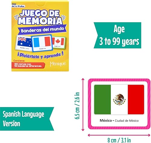 Miniatura 2 de Menique, Juego de Memoria de Banderas del Mundo en español, para niños y adultos. Banderas del Mundo, Juego de Memoria en español, para niños y