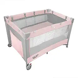 Berço Portátil Desmontável Prime Baby Amici com Ajuste de 2 Alturas, Colchonete Dobrável, Bolsa de Transporte e Rodas com Trava de Segurança Até 17kg (Rosa)