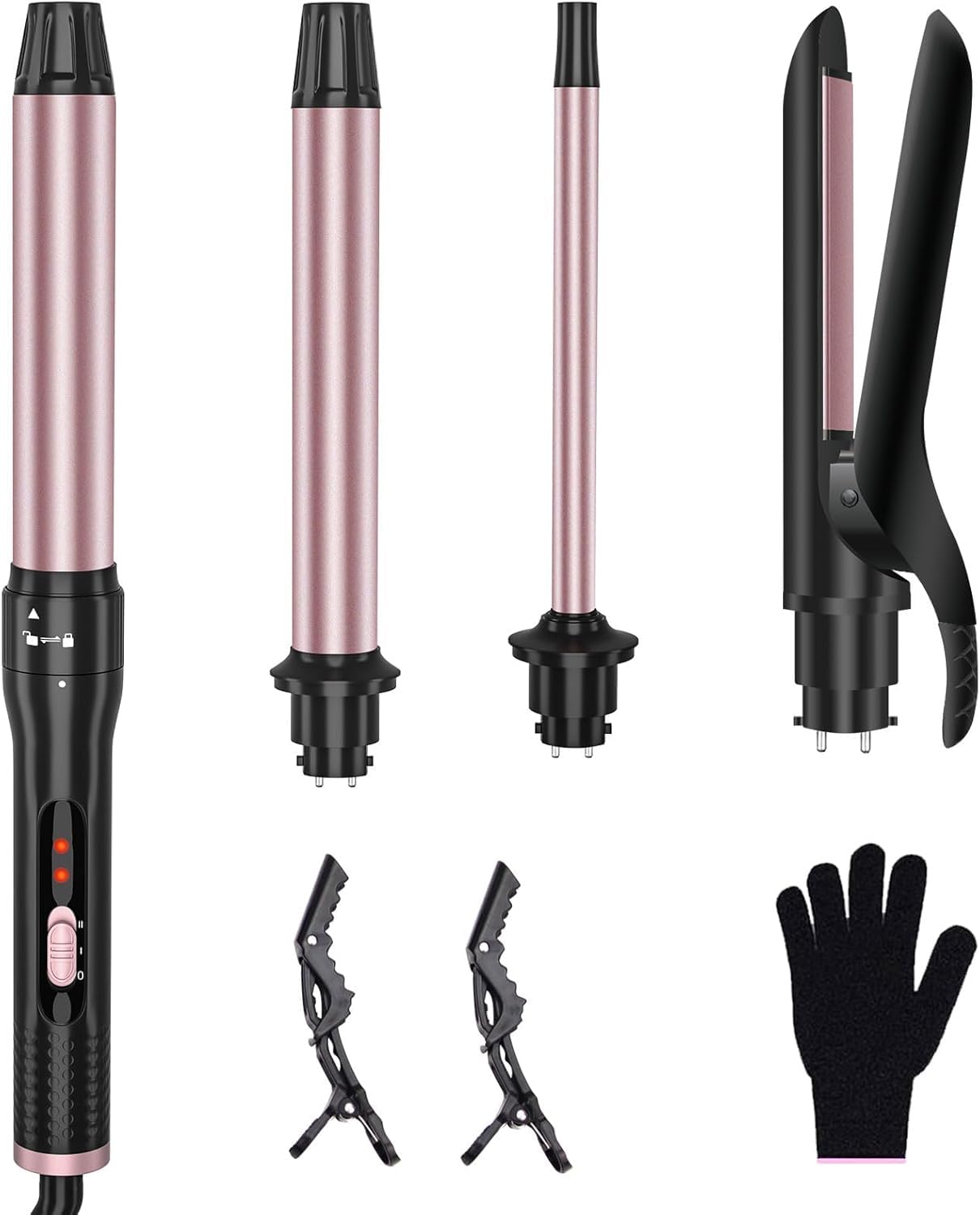 4 in 1 Curling Wand Set with Flat Iron Hair Straightener, 3 Interchangeable Ceramic Curling Wand(0.35