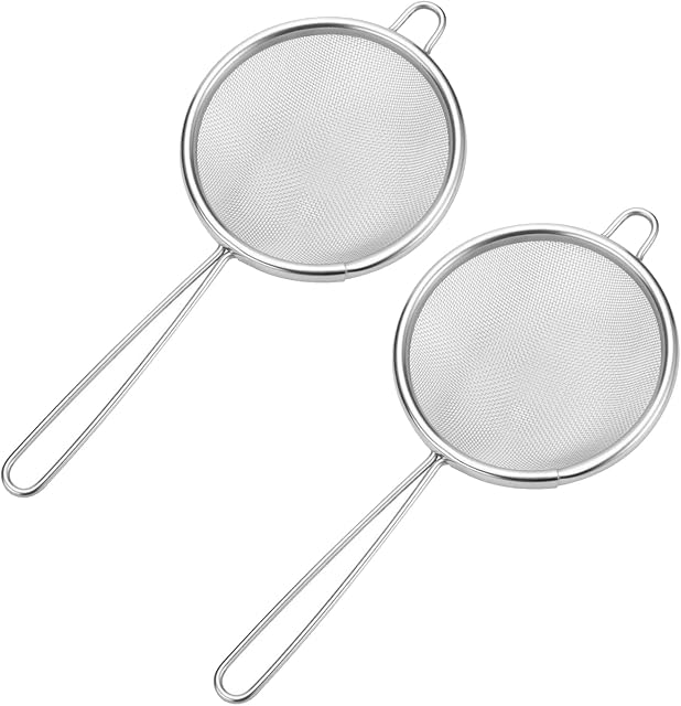2 PCS 304 Tea Strainer,Tea Infuser for Loose Tea Fine Mesh Strainer with Handle, Ideal for Kitchen Food, Tea Coffee Powder, Juice Vegetable Fruit Filter (Silver)
