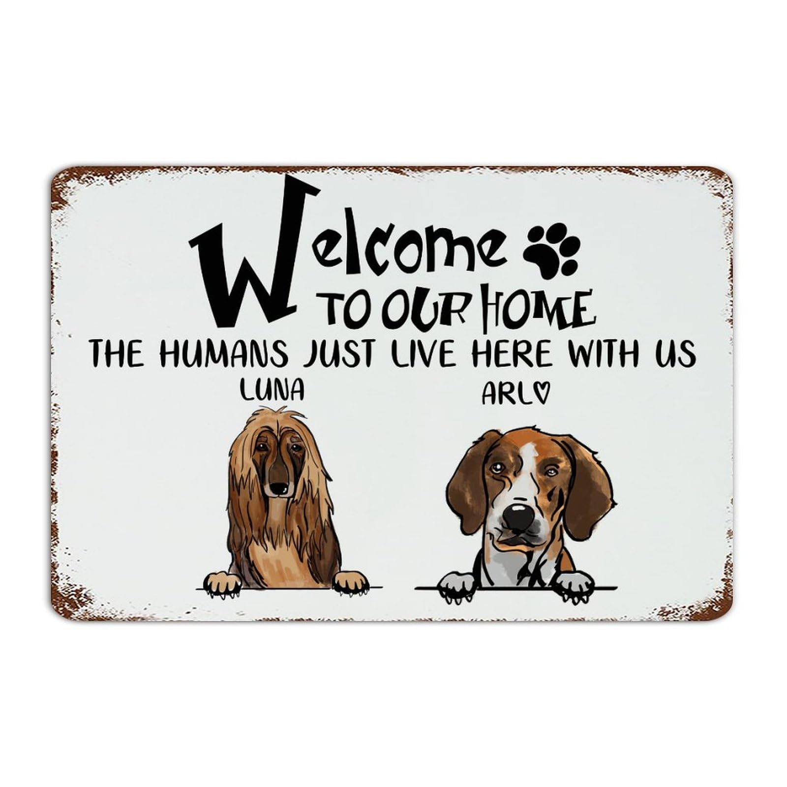 Cadeau pour les amoureux des animaux : plaque en étain Welcome to Our Home pour déco de jardin