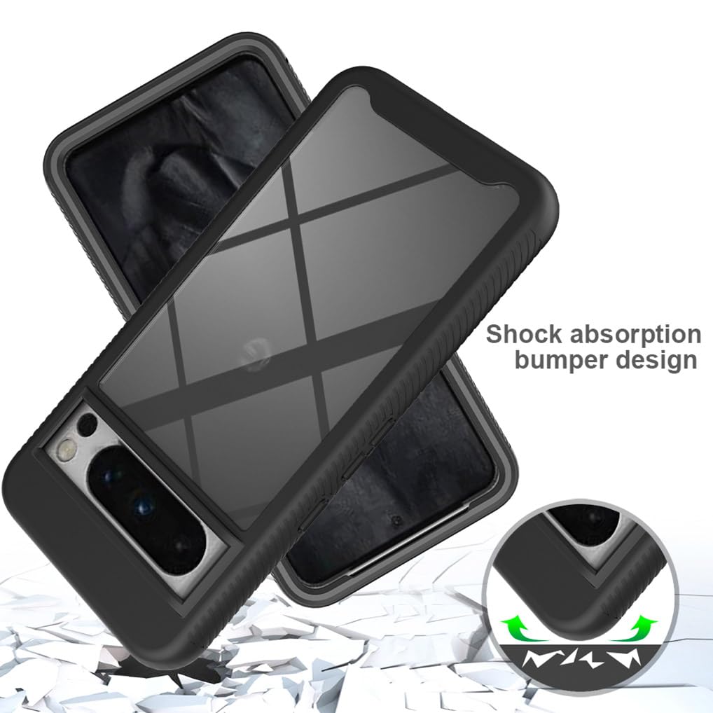 SEAHAI Hülle Für Google Pixel 9 / 9 Pro – Transparent, Stoßfest, Militärschutz, Dunkelrot, Kabelloses Laden Möglich