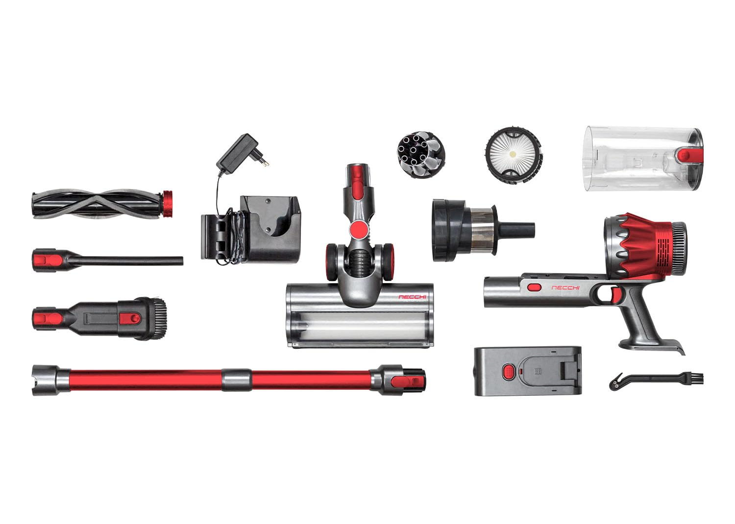Necchi AutoPower 120 Aspirapolvere senza Fili, Motore Potente e Silenzioso, Tecnologia Multiciclonica con Filtro HEPA, Batteria Li-ion 22.2V, Pannello LED Touch, Design Ergonomico