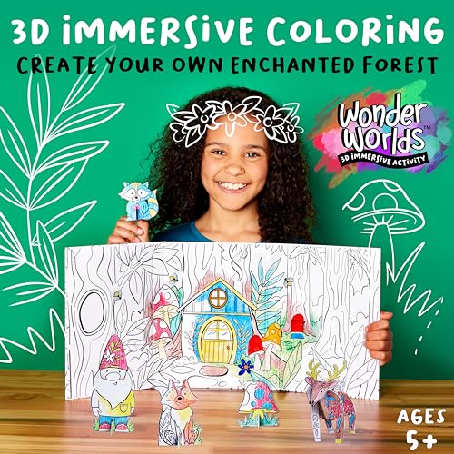 Wonder Worlds kit coloriage 3D forêt enchantée, cadeau anniversaire original 4-8 ans