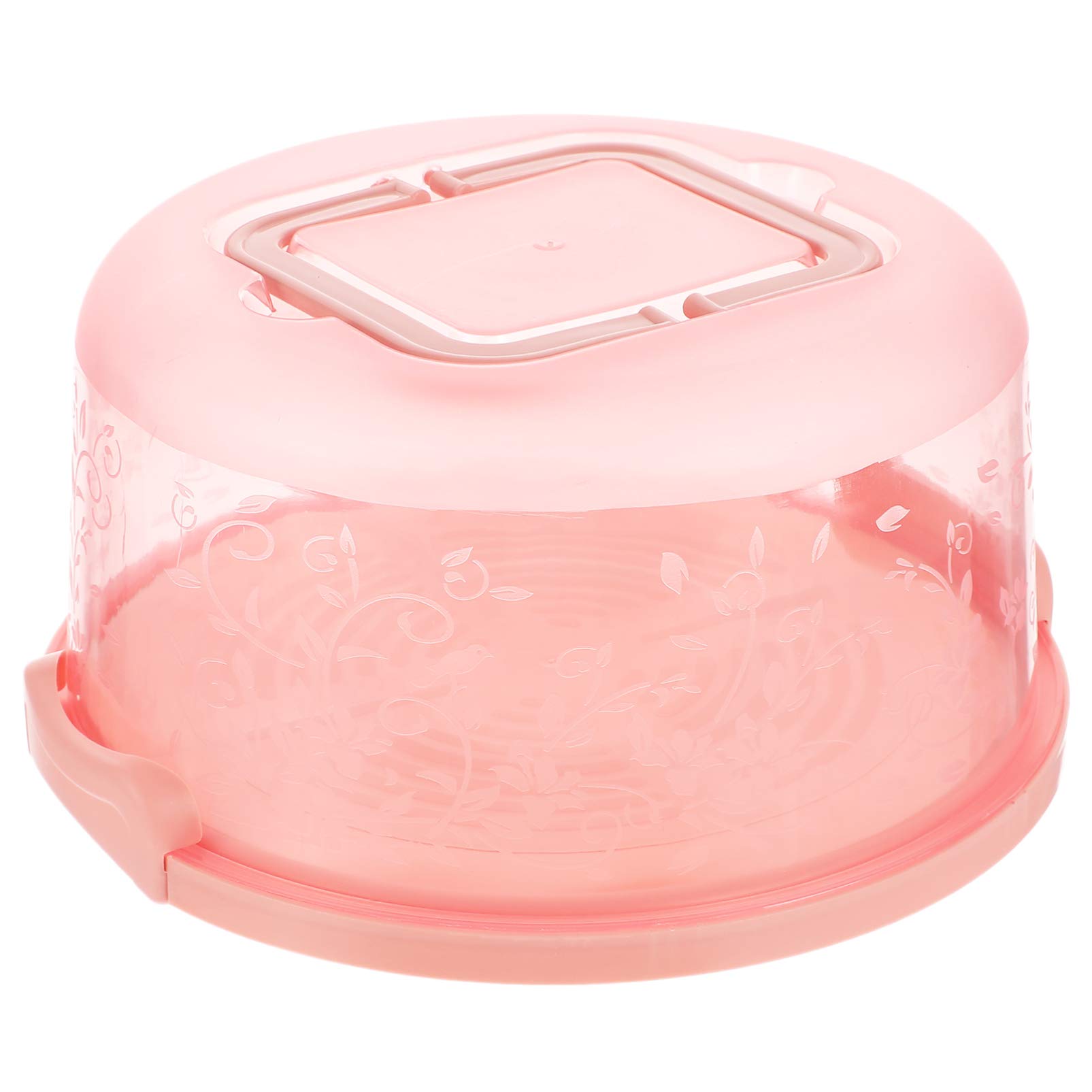 Hemoton Pink Round Cake Box Carrier Plastic Muffin Pie Carrying Box Bakery Dessert Container Holder with Handle Snap Cake Box Keeper 25X25X13CM