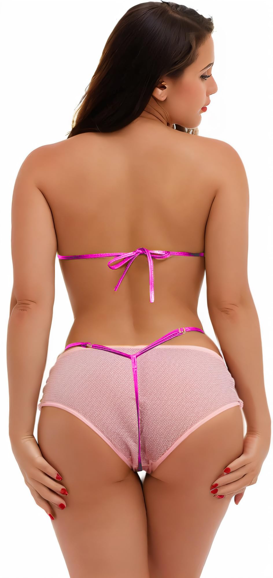 DeSeeni Women Strapless Bra Bandeau Bikini Set 2 Piece Sexy Metallic Bikini Swimsuit Lingerie: One Size Rosy