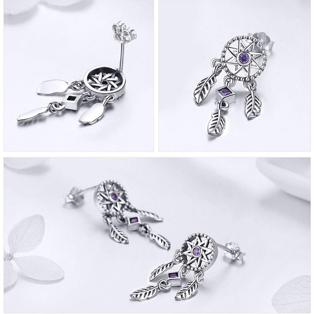 YCTTKDD Ohrstecker S925 Sterling Silber Lebensbaum Traumfänger Tropfenohrringe Temperament Dame Retro Schmuck Geschenke