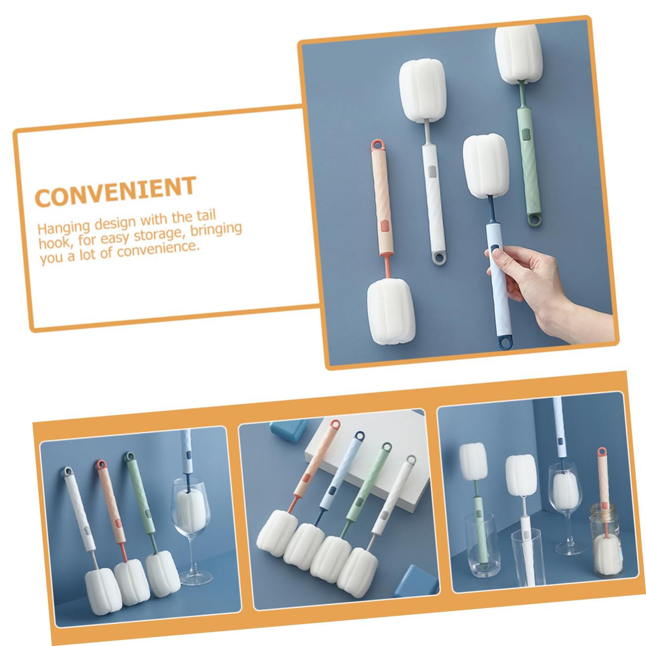 Healeved 3 Juegos De Cepillos De Esponja Desmontables para Biberones Mango De Cepillo para Limpiar Biberones 4 Unidades X 3