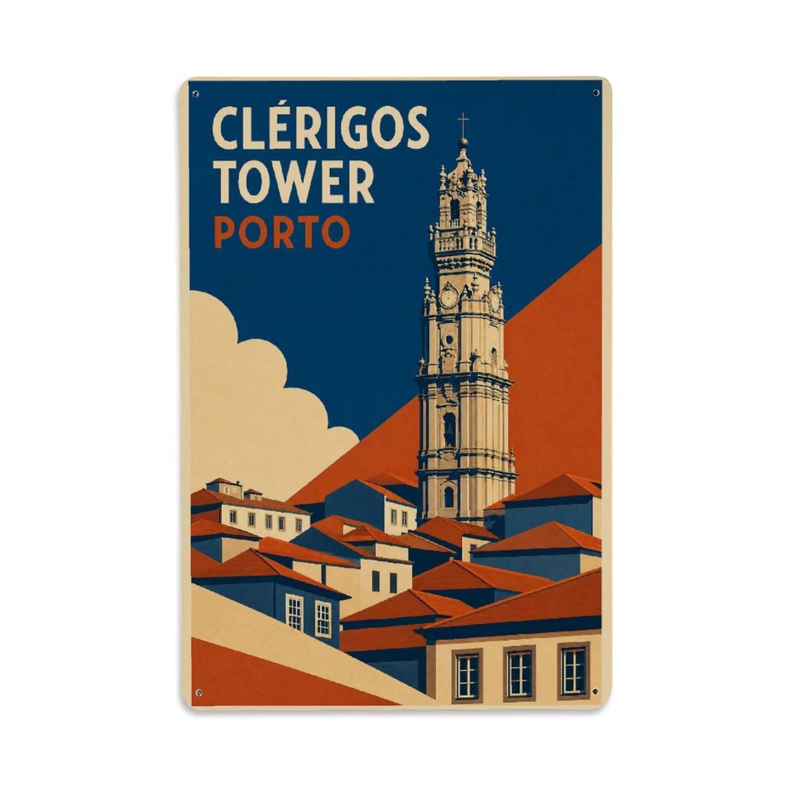 Metal Tin Sign Portugal Vintage Travel Clerigos