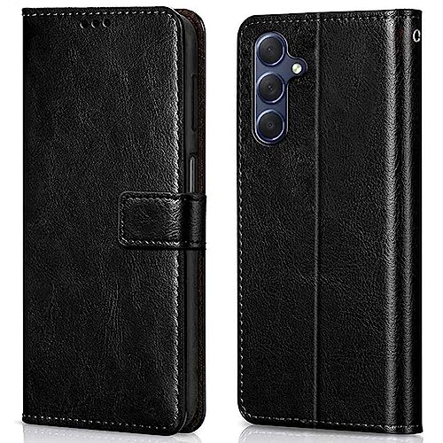 Image of WOW IMAGINE Shock Proof Flip Cover Back Case Cover for Samsung Galaxy M34 5G | F34 5G (Flexible | Leather Finish | Card Pockets Wallet & Stand | Black)