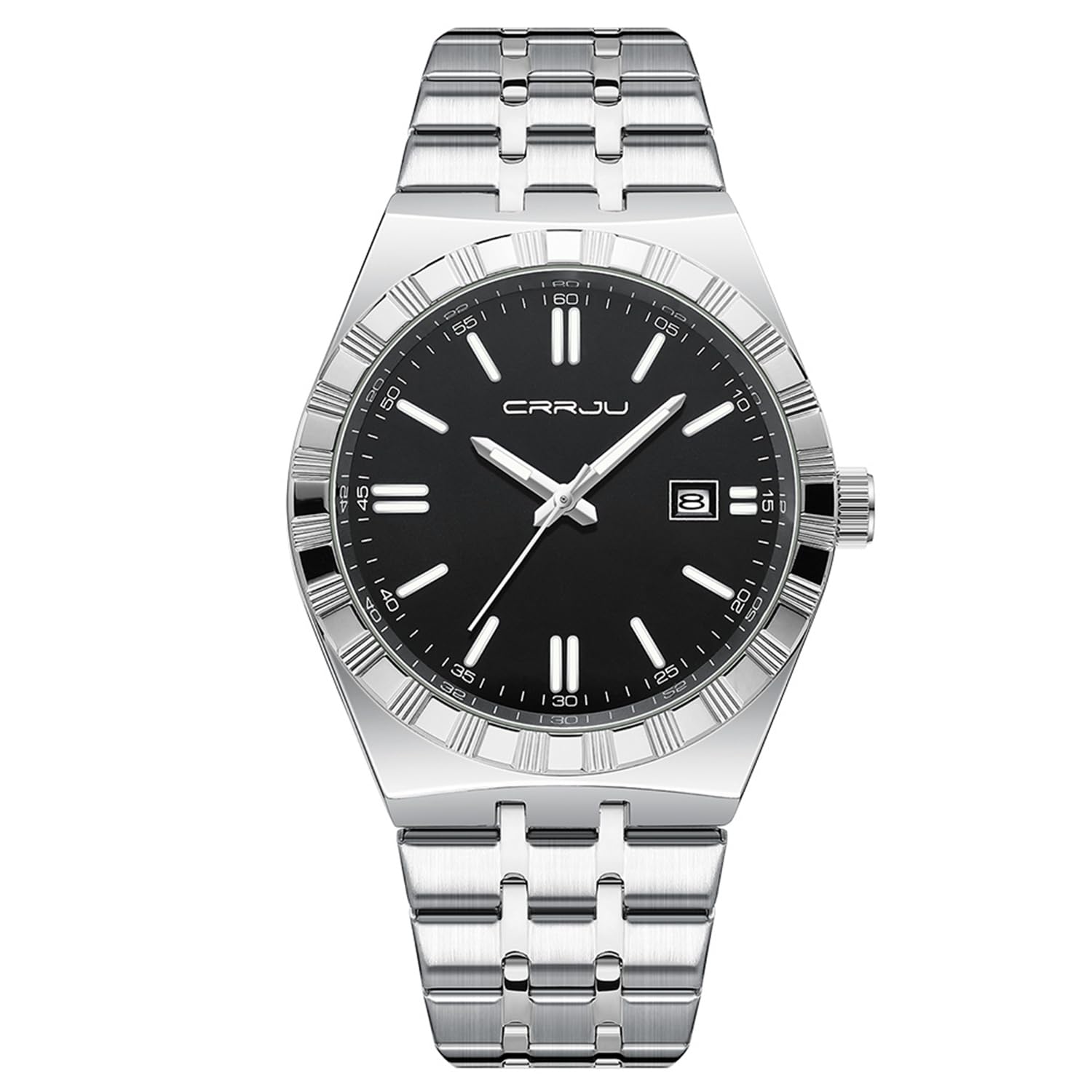 CRRJU Watches for Men,Fashion Luxury Luminous Analog Quartz Wristwatches,Business Man Calendar Watches Silver