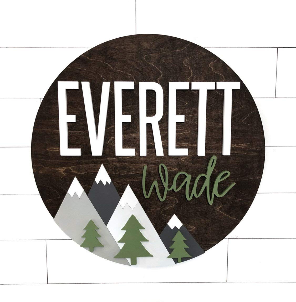 Fprqlyze Mountain Sign Woodland Theme Baby Name Sign Nursery Room Decor Wood Sign Nursery Wall Art Shower Gift Wood Name Board Wooden Printed Fprqlyze Sign 18 Inch