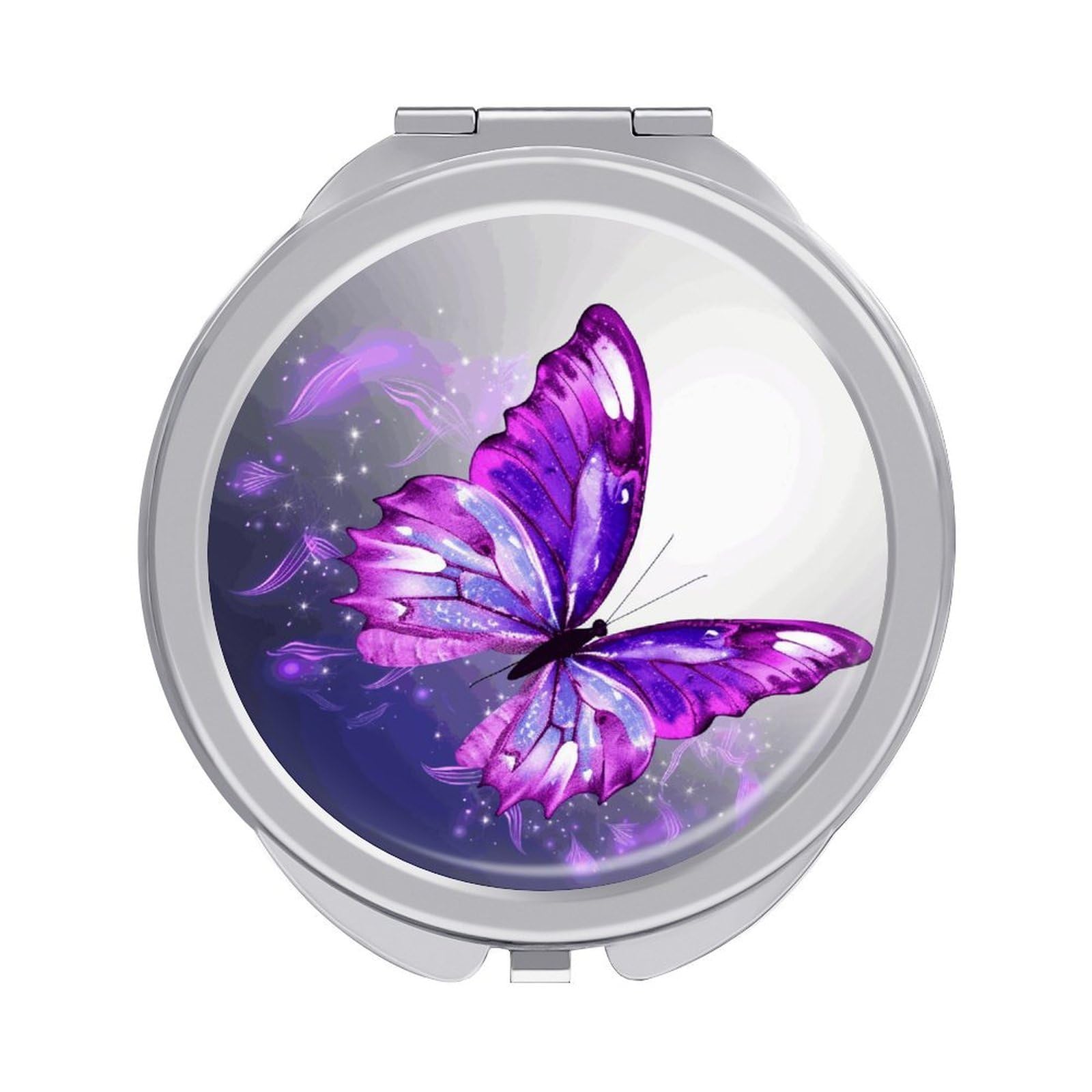 FekiLoot Purple Butterfly Travel Makeup Mirror 2 X /1 X Magnifying Slim Pocket Mirrors Compact for Purse Travel Makeup Mirrors for Pocket, Handbag, Purse Women Gift
