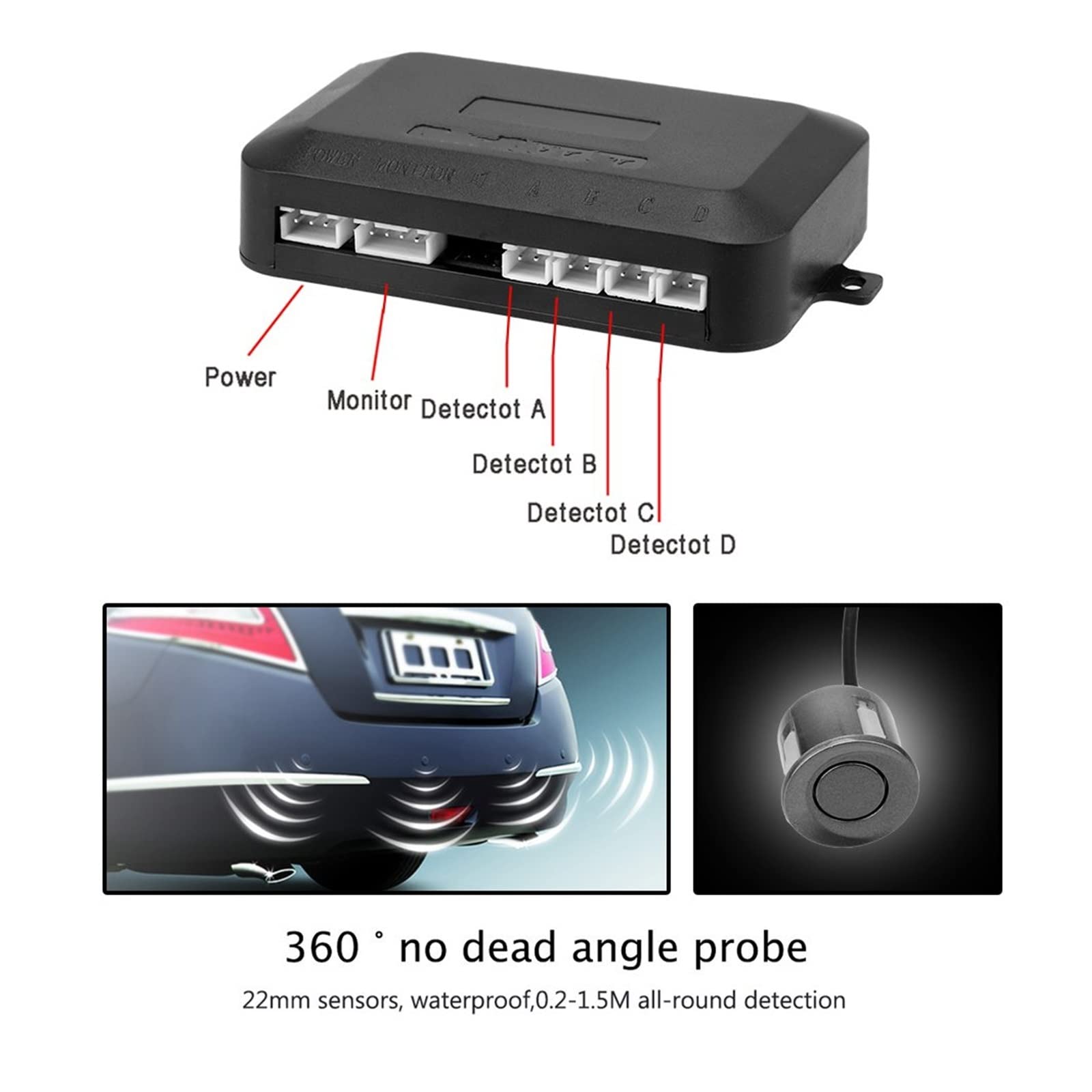 Détecteur de stationnement Automatique Parktronic, système de Surveillance Radar de recul Universel avec 4 capteurs LED et capteurs de Marche arrière.