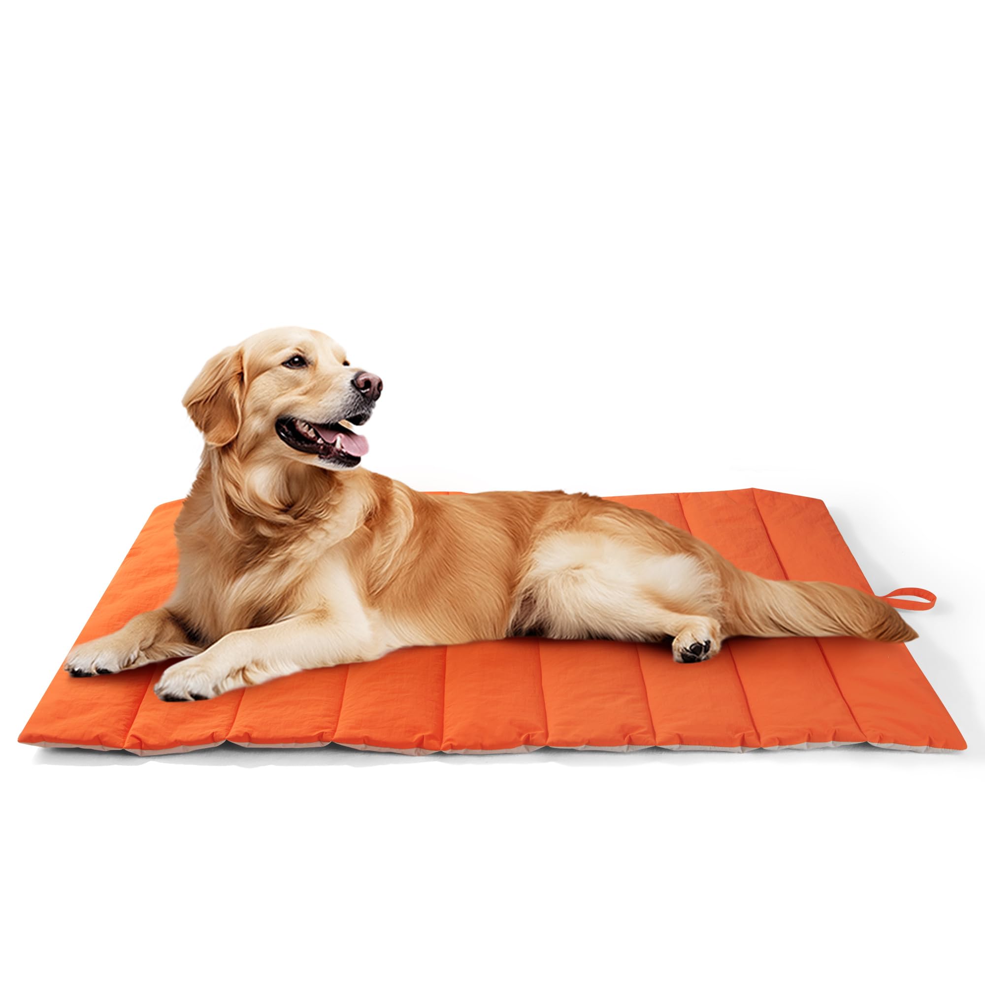 UNIKOME Cuccia Cane Grande per Interno e Esterno, Cuscino Cane Impermeabile, Facile da Lavare, Pieghevole, Resistente Materassino Cani/Gatto/Pet per Viaggi All'aperto (Arancione+Grigio, 110x68cm)