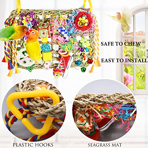 Bird Parakeet Cockatiel Toys, Pbiehsr Bird Foraging Toys Seagrass Woven Climbing Hanging Mat Bird Chewing Toys Perch With Shredder For Lovebird Finch Budgies Conures #TOP2