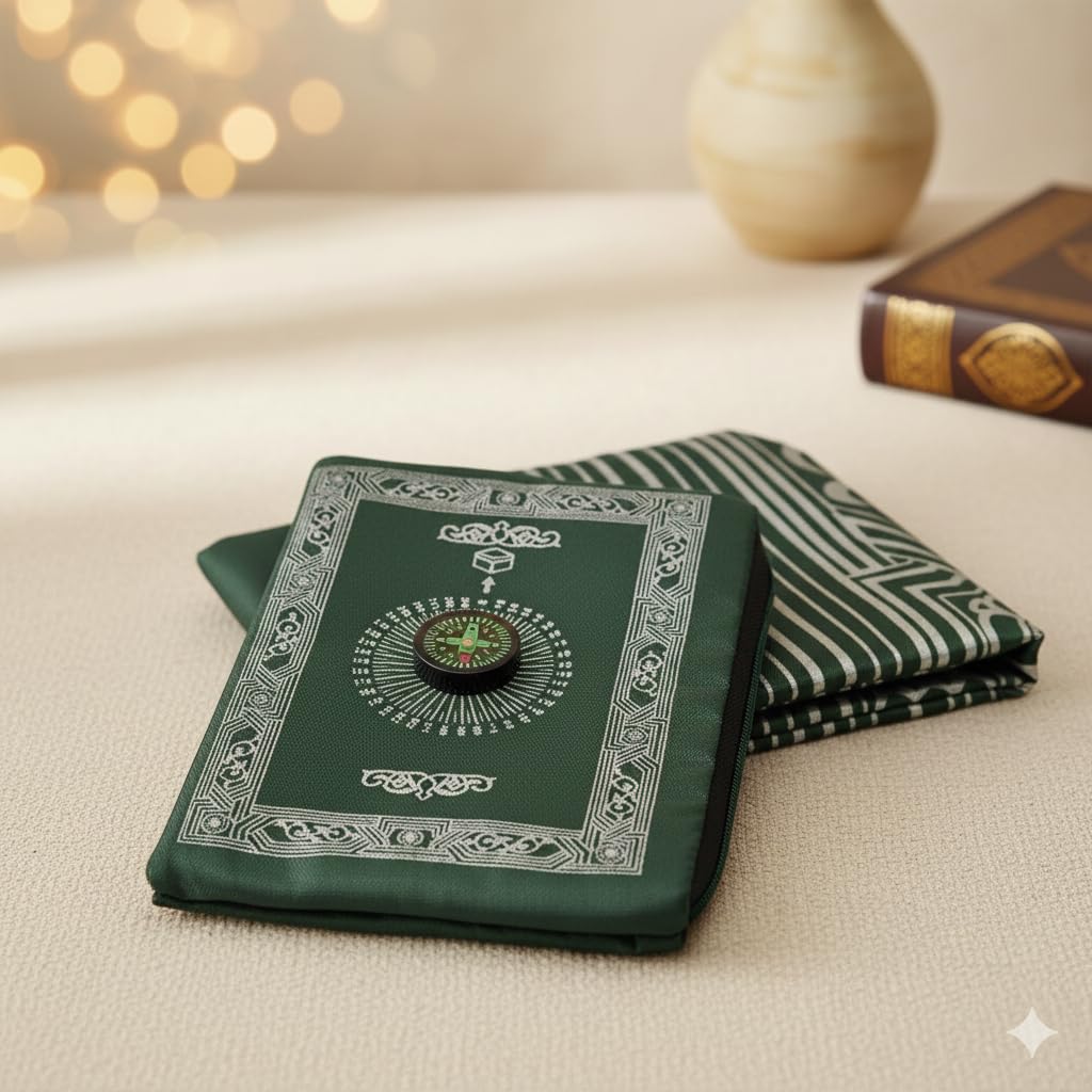 Portable Prayer Mat with Compass | Stability Corners and Pocket-Friendly Design | Available in 5 Colors (Army Green)-image-49