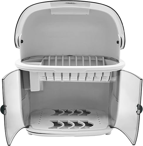 Miniatura 9 de KONGKUNI Escurridor de platos de 3 niveles para cocina, escurridor de platos con cubierta y escurridor, bandeja de goteo desmontable, soporte de