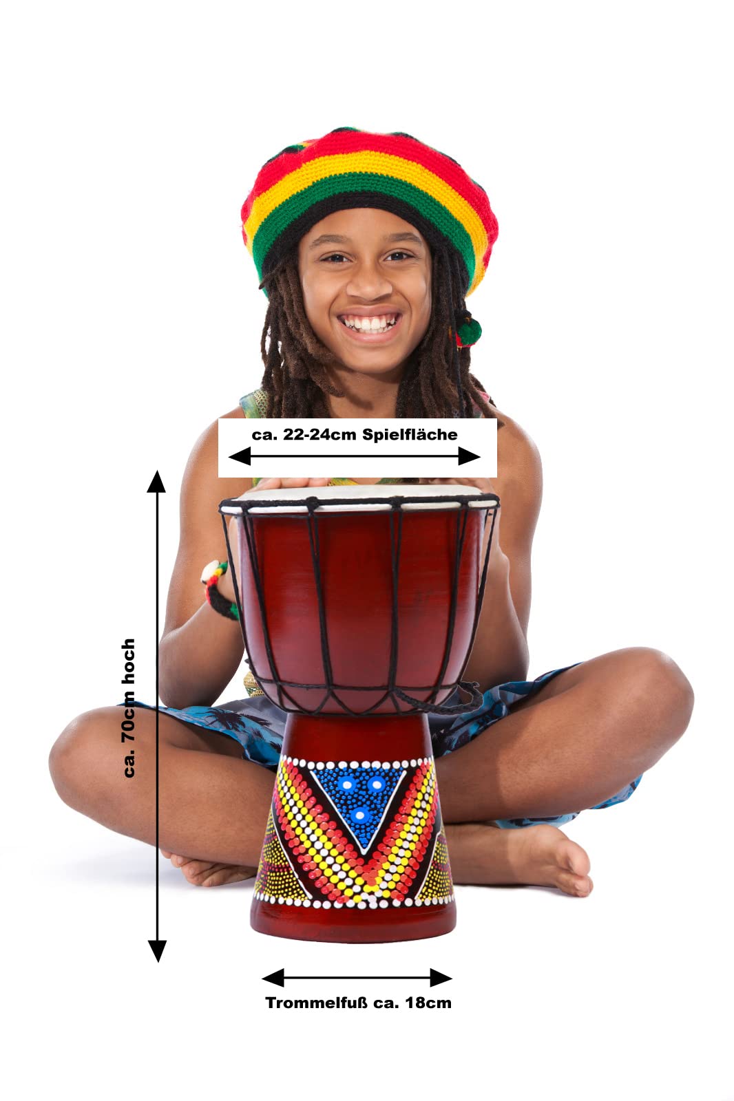 70cm Bęben Djembe Bongo Drewniany Bęben Darbuka Dobry Dźwięk Kolorowo pomalowany