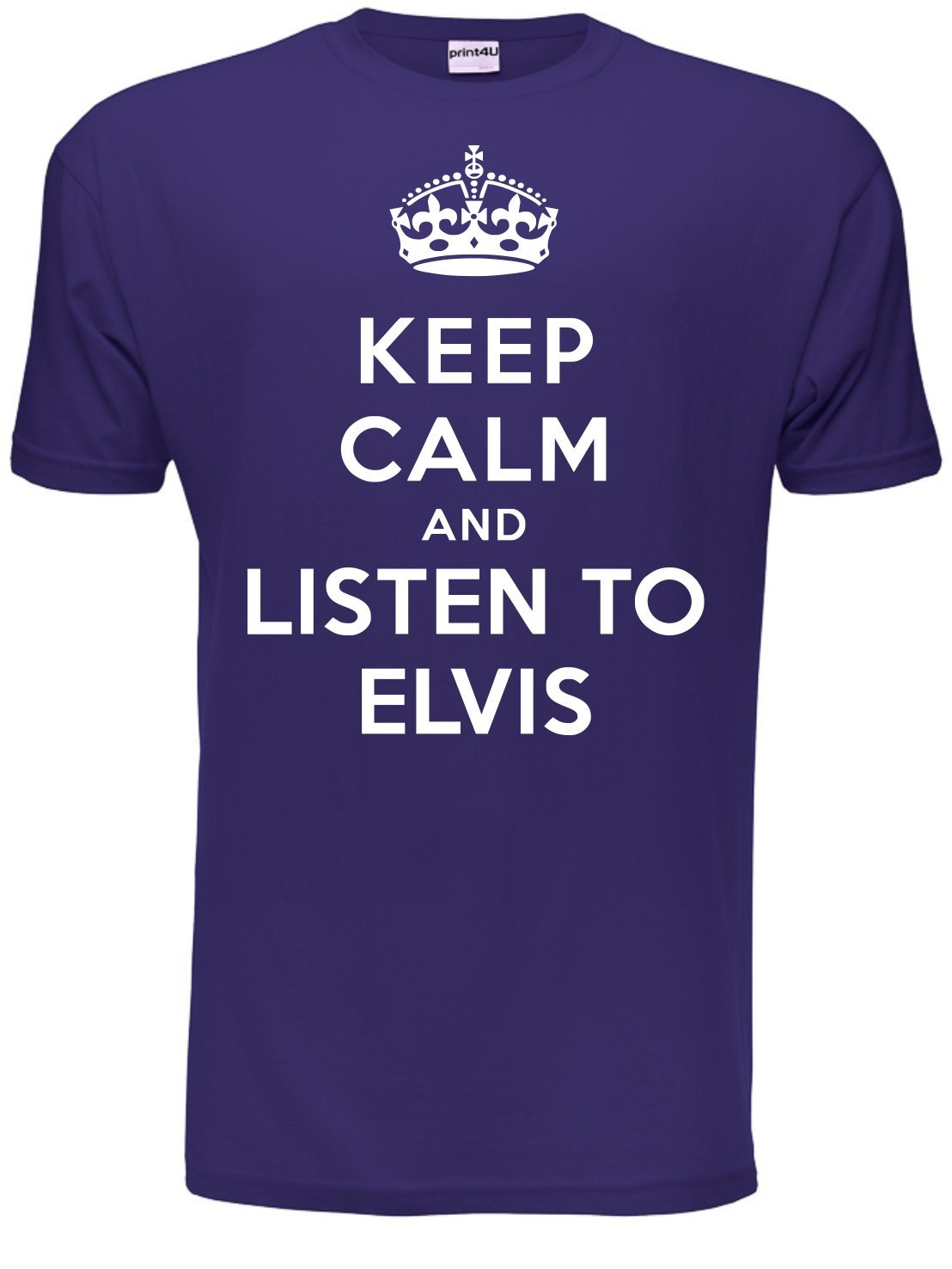 Print4u Men's Purple Keep Calm Listen To Elvis Music Fan Gift T-Shirt Large