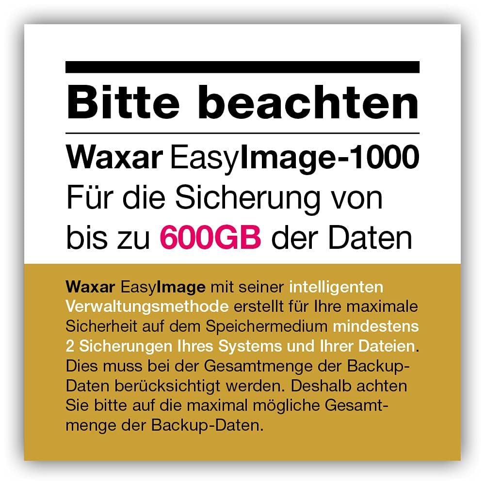 Waxar EasyImage-1000 - Software de copia de seguridad de alta gama (incluye disco duro USB de 1 TB, funciona automáticamente sin instalación, compatible con Windows, Mac, Linux,