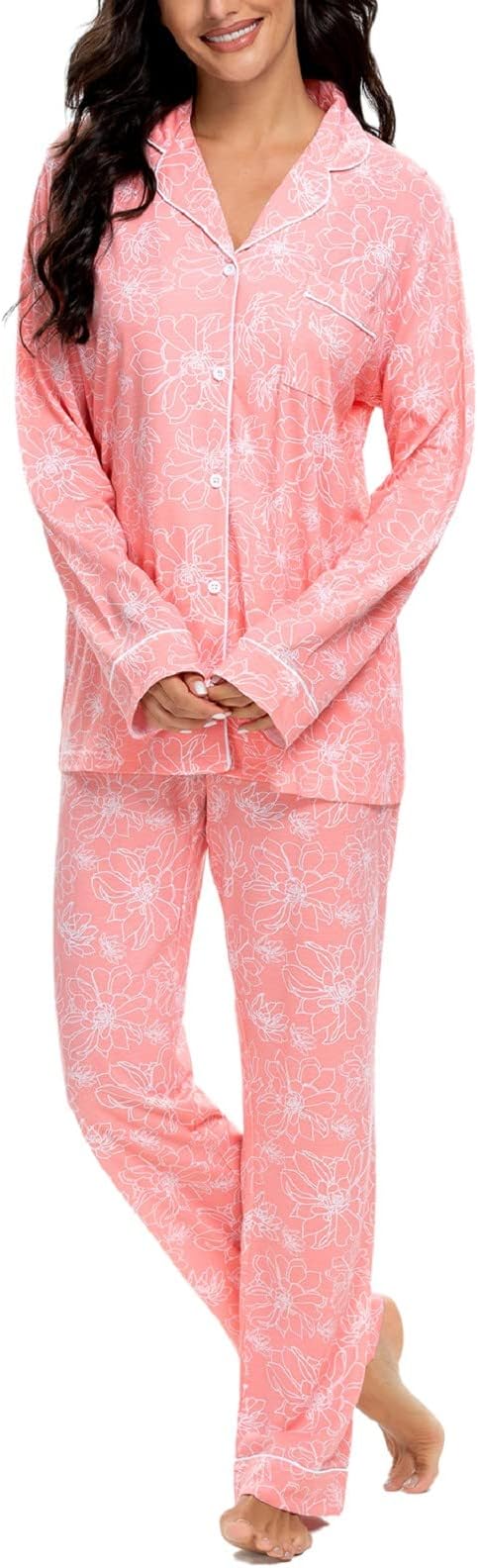 TugegePajamas Set Long Sleeve Sleepwear Womens Button Down Nightwear Pj Sets