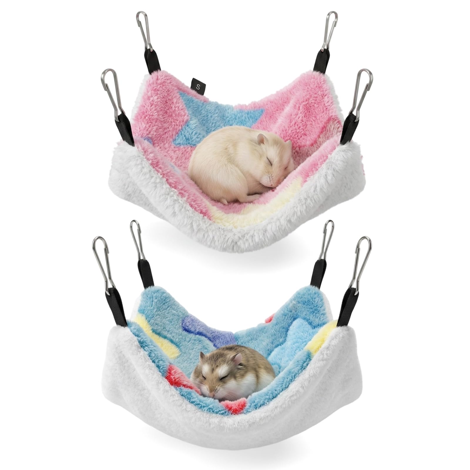 Classicseali 2 Pack Rat Hammock,Guinea Pig Hammock for Cage with Hooks,Small Animal Hammocks for Rats, Squirrels, Sugar Gliders, Guinea Pigs, Hamsters and Other Small Animals,7.87 x 7.87 IN