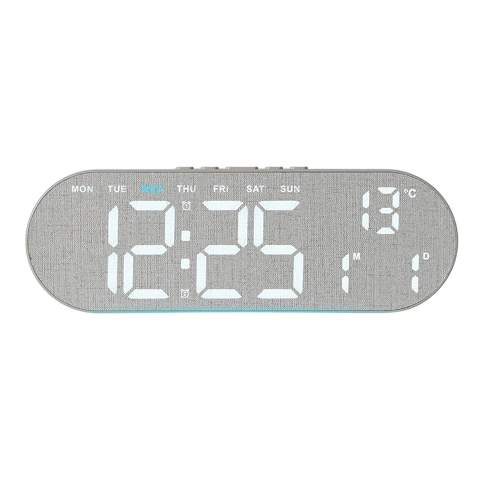 Mekalero Gray Cloth Pattern Led Digital Alarm Clock With 2 Brightness Dimmer Alarm Sound Electric Desk Clock For Bedroom Living Room Bedside Digital