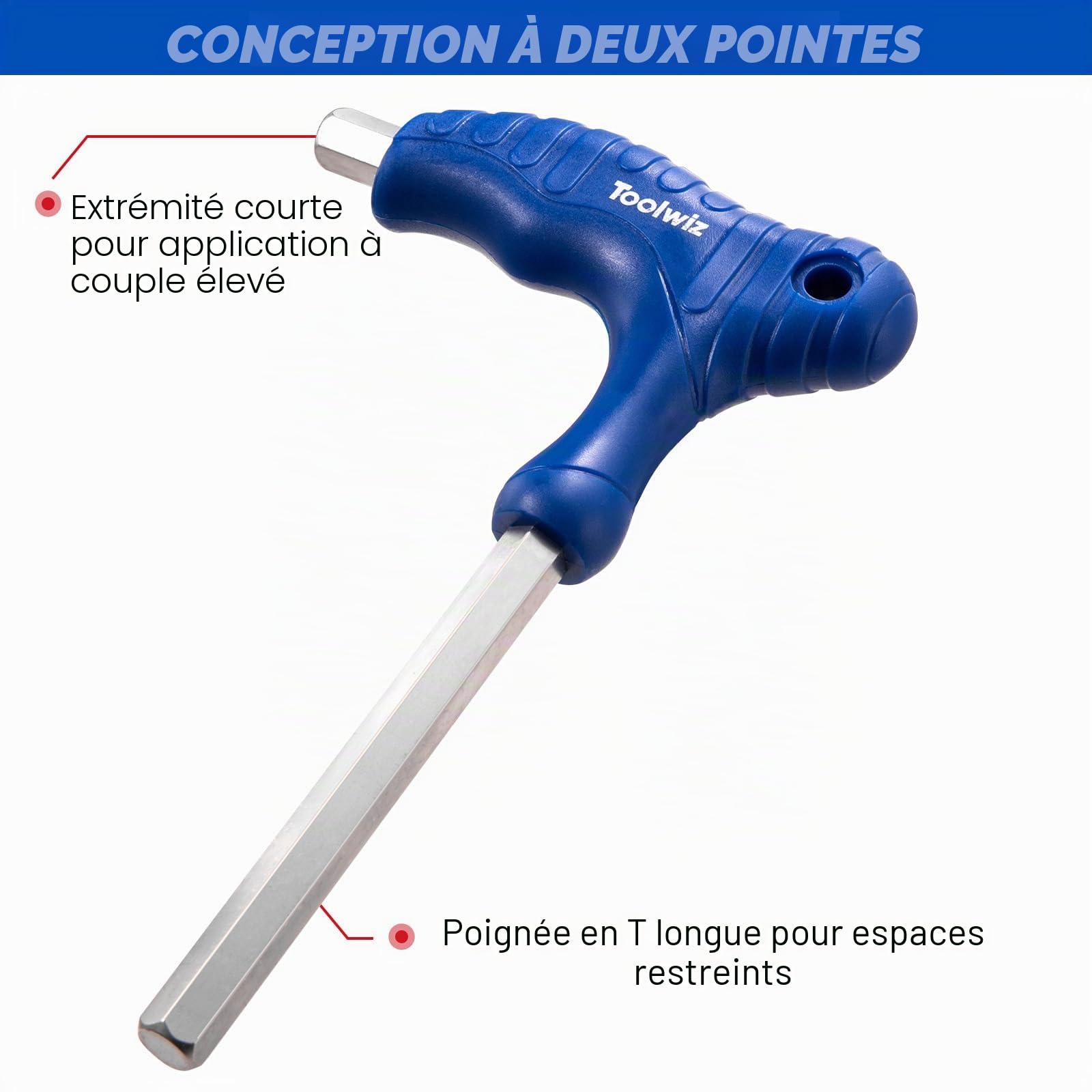 Toolwiz Jeu de 14 cle a laine à poignée en T, jeu portable de clés cle torx métriques 2,5 mm à 10 mm et SAE 1/8" à 3/8", acier CR-V pour ateliers de réparation de vélos et motos 4S