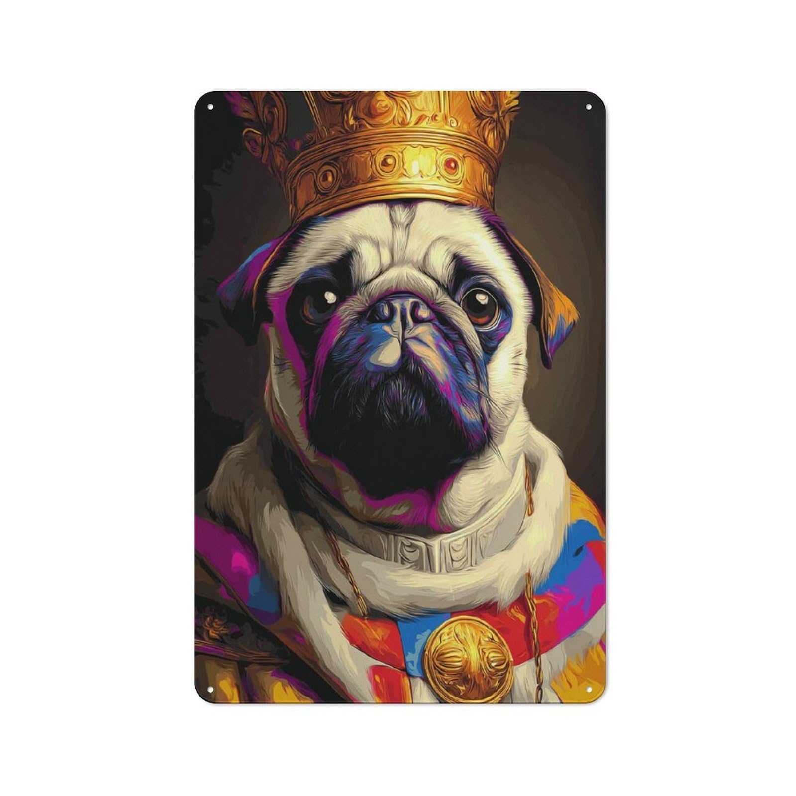 Junmoney Royal Pug Majesty Portrait Retro Metal Sign 30X20cm, Garage Style Shed Wall Plaque For Garage, Hobby Room, Office Or Man Cave