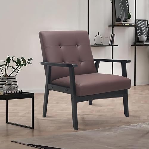 Miniatura 2 de AUA CROWN Mid-Century - Sillas decorativas modernas de piel sintética marrón para sala de estar, dormitorio, habitación, 25.4 x 30.51 x 28 pulgadas,