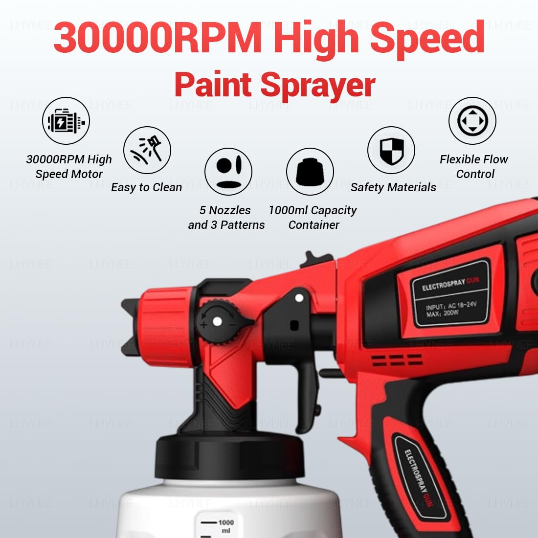 Pistola a Spruzzo per Verniciare, 21V Senza Fili Verniciatore Spruzzo Con 2x 5000 mAh Batterie, 5 Ugelli E 3 Modalità di Spruzzo, Contenitore da 1000ML per Pittura di Case, Pareti, Recinzioni